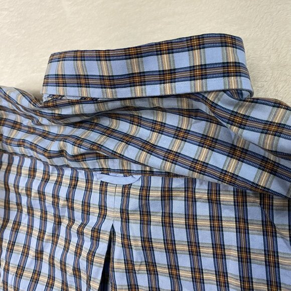 MINE Men’s Long Sleeve Classic Fit Orange Blue Checked Button Down Shirt Sz 2XB - Picture 8 of 11